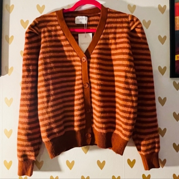 MODCLOTH Compania Fantastica Puff Sleeve Striped Cardigan Sweater - Picture 13 of 15